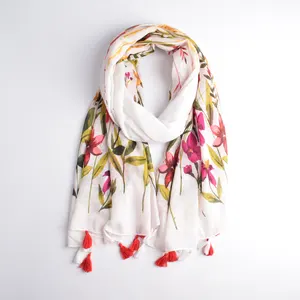 Wholesale latest printed women hijab scarf top sales spring floral print tassel long 2019 new fashion scarf
