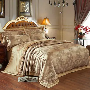 फैशनेबल गोल्डन ब्राउन रजाई कवर सूती चादर बिस्तर सेट संग्रह के लिए वयस्क