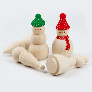 Adorno de Marioneta de Muñeco de Nieve Navideño de Madera Natural Ecológica, Muñeco de Madera Pintado para Niños, en Blanco, Venta al por Mayor - Product Image 2