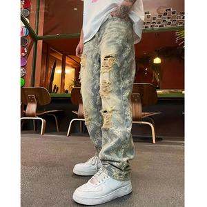 Jeans Rotos Desgastados con Estampado Moderno para Hombre, Tendencia 2025, Adecuados para la Cultura Hip-hop Urbana - Product Image 1