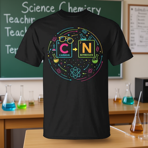 Camiseta con diseño de tabla periódica para profesores de ciencias y química, diseño de elementos de carbono y nitrógeno - Product Image 3