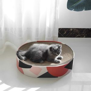 Runde Katzen-Kratzschale 2-in-1 Katzen-Kratzbett Gebogenes Karton-Loungebett mit Katzenminze für Hauskatzen - Product Image 4