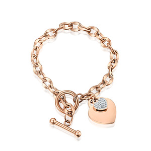 Pulsera de Acero de Titanio con Diamantes en Forma de Corazón, Chapada en Oro, con Cierre OT, Joyería para Mujer, Regalo - Product Image 5
