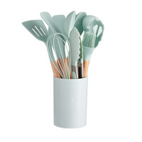 Gadgets de cuisine avec manche en bois de 12 pièces Ensemble de ustensiles de cuisine en silice personnalisés en silicone pour cuisson maison