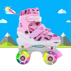 Ajustável pequeno rosa meninas do bebê dupla-fileira skates irmã piscando rolo 4 pu roda inline skates sapatos para 14 anos de idade