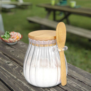 Recipiente de azúcar de 350ml con tapa y cuchara de bambú, azucarero de 11oz, tarro de cristal, accesorios para barra de café, lata de café, Decoración de cocina - Product Image 1