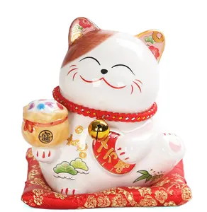 White and black Fortune Japanese Coffee Shop Maneki Neko Ceramics Lucky Cat For Table Handmade piggy coin bank cat