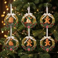 Couronne de Noël dorée Ganglong en gros, 15 cm, en PE, semi-fait main, style européen-américain, à suspendre à la porte, bonbons à la menthe