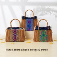 Panier en rotin PE imitation, broderie ethnique, panier à main portable, panier de rangement, panier cadeau, vente en gros