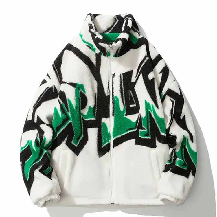 Chaqueta Bomber Unisex con estampado de arte de gran tamaño, ropa de calle de invierno, chaqueta mullida de lana, abrigo