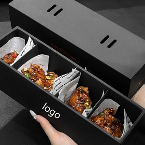 Caja de Papel Kraft Negra Personalizada de Grado Alimenticio para Papas Fritas, Alitas de Pollo, Caja de Embalaje con Cajón para Tienda de Aperitivos - Product Image 1