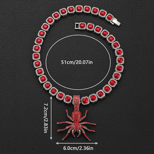 NL2114 Juego de Joyería con Cadena Cubana de Plata con Incrustaciones de Diamantes de Imitación Rojos <span class=keywords><strong>Araña</strong></span> para <span class=keywords><strong>Hombre</strong></span> y Mujer - Product Image 3