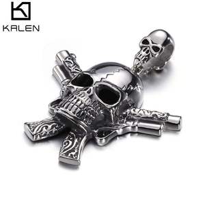 KALEN Punk Rock Style Double Gun Cross <span class=keywords><strong>Skull</strong></span> Hunter Viking <span class=keywords><strong>Pendant</strong></span> Men - Product Image 1