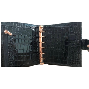 Cartera de carpeta de presupuesto a6a7 de cuero vegano de cocodrilo negro con 6 anillos de oro rosa de lujo con sobres de efectivo - Product Image 5