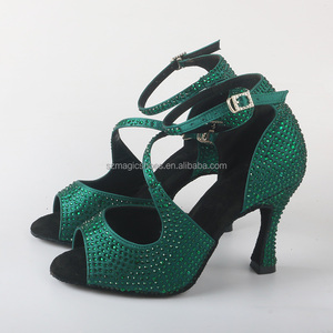 Новое поступление, латинские танцевальные туфли, темно-зеленые женские танцевальные туфли со стразами на каблуке, замшевые летние туфли с мягкой подошвой - Product Image 2