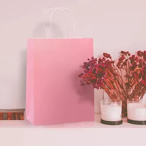 कस्टम शराब की बोतल ले जाने के लिए पैकेजिंग पेपर बैग क्राफ्ट शराब कागज गुलाबी बैग मातृ दिवस सजाने