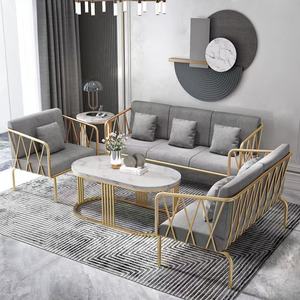 Canapé en tissu et fer de style nordique, chaise de salon moderne et élégante de haute qualité pour hôtel de luxe, ensemble de canapés avec dossier - Product Image 3