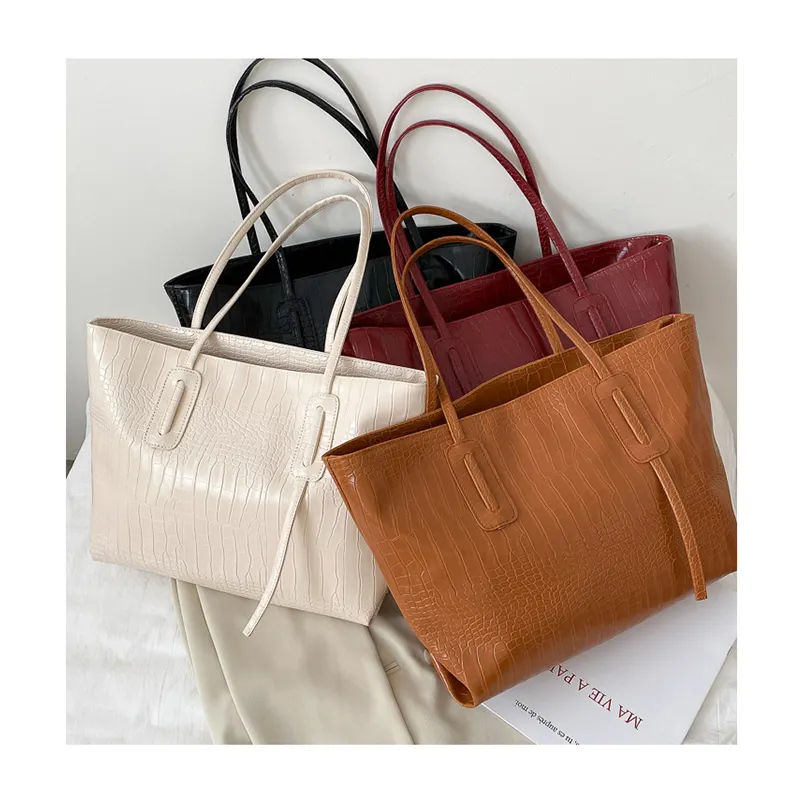 Designer Large Capacity Solid Color Women's Pu Leather Large Tote Shoulder Bag Handbag Ladies