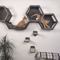 Meubles muraux pour animaux de compagnie chat fenêtre lit en bois hexagone chat étagères bois mural chat escalade étagère jouet
