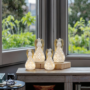 Decoración navideña moderna, luz LED, Ángeles blancos, adornos, regalo de cerámica, artesanías de resina - Product Image 4