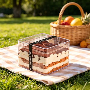 Contenitore <span class=keywords><strong>per</strong></span> Dessert in Plastica <span class=keywords><strong>per</strong></span> Alimenti con Coperchio, Scatola Trasparente <span class=keywords><strong>per</strong></span> Tiramisù con Adesivo Personalizzato <span class=keywords><strong>per</strong></span> Confezioni da Pasticceria - Product Image 1