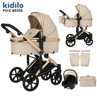 Poussette Bébé 3-en-1 Kidilo Personnalisée en Usine, Pliable, en Alliage d'Aluminium, avec Nacelle et Siège Auto pour Nourrisson, Chariot de Voyage