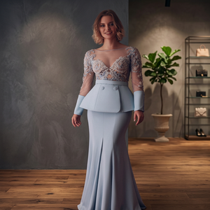 Elegant Sheer Peplum <b>Blazer</b> & Fish Cut Skirt Summer Waterproof Windproof Quick-Dry Casual Full Length Coord <b>Set</b> for Women - Product Image 2