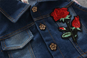 Vêtements importés pour enfants : Ensemble robe en coton avec jupe d'école, veste kaki et motifs brodés en jean - Product Image 2