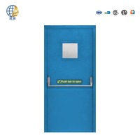 Porte de sortie d'urgence en acier moderne et contemporaine, ignifuge, couleur bleu ciel, avec panneau de vision en verre pare-feu pour usage commercial - Vente directe usine