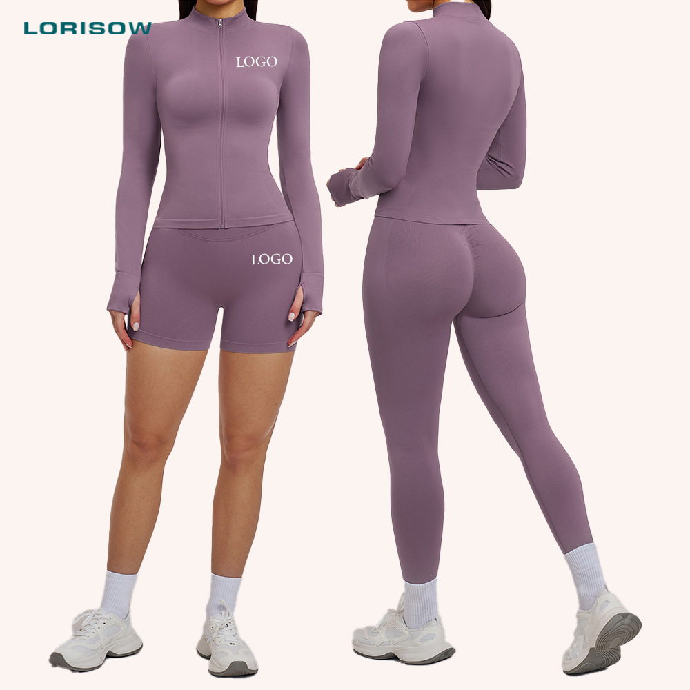 LORISOW Scrunch Butt Lifting Training Gym Fitness Activewear Sports Jacket Yoga Shorts Workout Three Piece Set Women Clothing