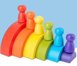 Blocs en bois de <span class=keywords><strong>pont</strong></span> arc-en-ciel pour homme, jeux empilables colorés Montessori jouets d'éducation précoce pour enfant 6 pièces - Product Image 4