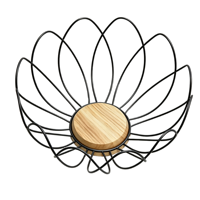 Panier à fruits en fil métallique et bois, design moderne innovant en forme de fleur, pour usage domestique, décoratif