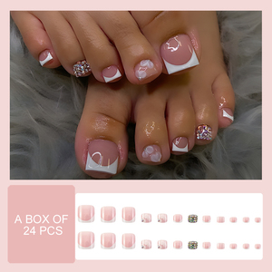Faux Ongles d'Orteils de Luxe Style French <span class=keywords><strong>avec</strong></span> <span class=keywords><strong>Strass</strong></span> Papillon, Faux Ongles à Coller en ABS pour Salons de Nail Art - Product Image 4
