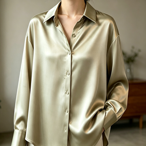 Chemisier de luxe en satin à manches longues pour <span class=keywords><strong>femme</strong></span> 2026 - Blouse élégante de style rétro Hong Kong, haut fluide sophistiqué de créateur de niche - Product Image 1