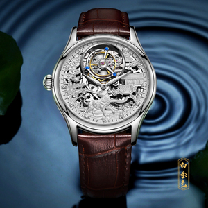 Reloj Mecánico AESOP Manual Tourbillon Skeleton para Hombre con Diamantes, Acero Inoxidable, Zafiro Sintético y Correa de Cuero 7016 - Product Image 3