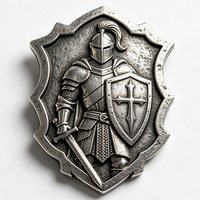 Pin Personalizado Moderno con Relieve 3D de Aleación de Zinc, Forma de Escudo de Caballero Medieval Tradicional Plateado, para el Año Nuevo Chino y el Día del Padre