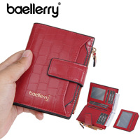 Dompet RFID Kulit PU Wanita Custom Logo Motif Buaya Dompet Koin Pendek Wanita Merek Baellerry untuk Wanita