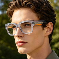 Monture de lunettes optiques carrées en acétate texturé brossé vintage pour hommes, rétro, bicolore, avec verres correcteurs épais