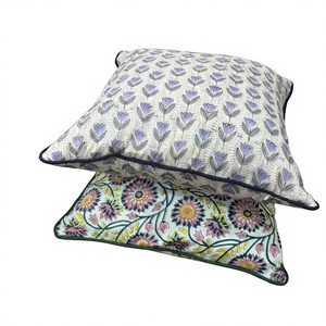 Luxury <b>Block</b> Print Customizable Throw Pillow Cover Any Size Cotton with Piping Drawstring Handmade Home Decor Pillows - Product Image 1