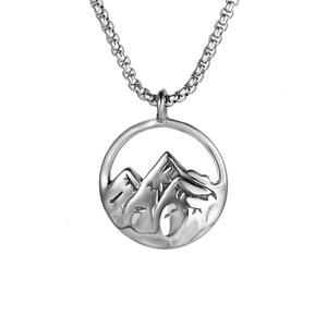 Collar de acero de titanio de estilo chino, colgante de montaña dorado y plateado para hombres, amuleto de juramento de amor SP949 - Product Image 5