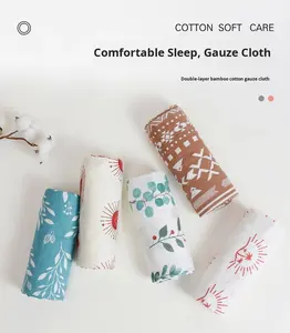Couverture d'emmaillotage pour nouveau-né en fibre de bambou, série végétale, imprimée, toute saison, enveloppe en gaze pour bébé, serviette de bain, emmaillotage - Product Image 4