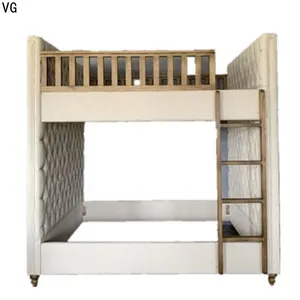 Modern design kid bedroom furniture soft back children bunk bed solid wood double deck bed