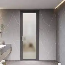 Intérieur moderne d'hôtel et de maison en alliage d'aluminium blanc résistant à l'eau Portes à battants pour toilettes en verre dépoli pour salle de bains