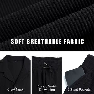 Ensemble d'été 2 pièces rayé pour hommes, personnalisable avec logo, chemise décontractée à col cubain et short, tenue de loisirs en gros - Product Image 2