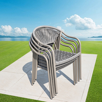 Ensemble de table et chaises en aluminium rétractables pour l'extérieur, avec coussins en rotin, résistant à l'eau et aux UV, meubles d'extérieur en poudre