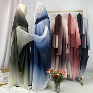 Abaya Manufacturer New Arrival Ombre Silver Shiny Glitter Star Sky Abaya With Hijab Dubai Qatar Open Abayas 5 Colors 67501# - Product Image 2