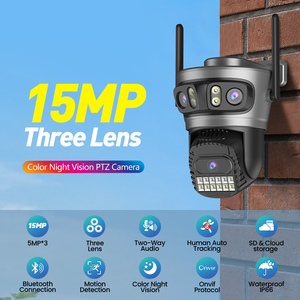15MP ba ống kính ngoài trời an ninh CCTV <span class=keywords><strong>Dome</strong></span> <span class=keywords><strong>Camera</strong></span> đầy màu sắc tầm nhìn ban đêm góc rộng hai chiều âm thanh tự động theo dõi <span class=keywords><strong>PTZ</strong></span> WIFI máy ảnh - Product Image 2
