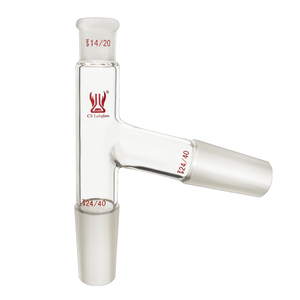 实验室玻璃器皿三通透明硼硅酸盐玻璃75度角蒸馏适配器 - Product Image 1