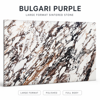 Dalles de pierre frittée grand format Bulgari Purple, découpées sur mesure, aspect marbre, pour murs de salon de luxe et fonds de télévision