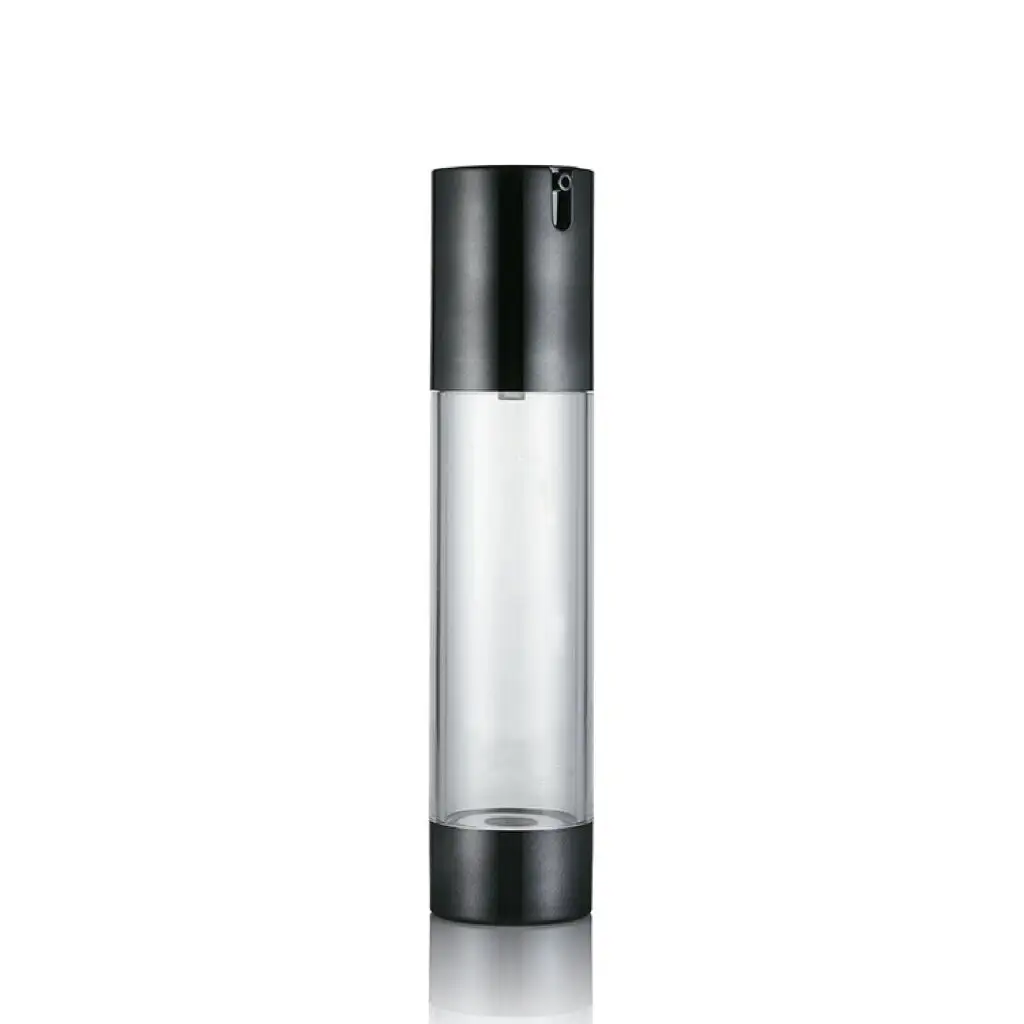 Luxury Empty Plastic Airless Pump Lotion Bottle 15ml 30ml 50ml with Black Cap and Screen Printing Surface Handling